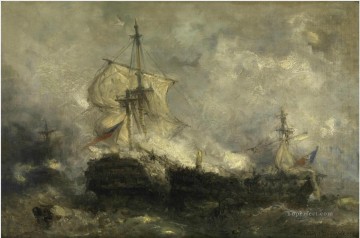 Warship Painting - Hendrik Frans Schaefels Naval battle Naval Battle